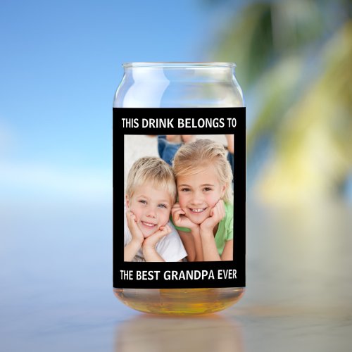 Personalized Best Grandpa Ever Photo Black Can Glass