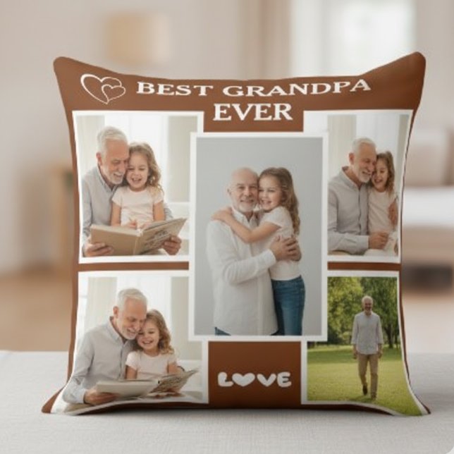 Personalized Best Grandpa Ever Photo Collage Throw Pillow (Creator Uploaded)