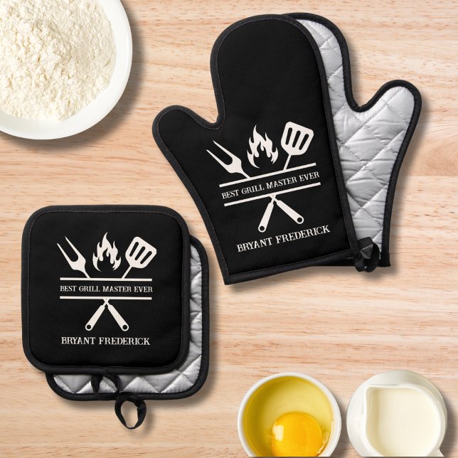 Personalized Best Grill Master Dad Father's Day  Oven Mitt & Pot Holder Set (Creator Uploaded)