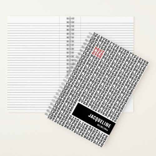 Personalized Best Life Ever Black White Red Notebook