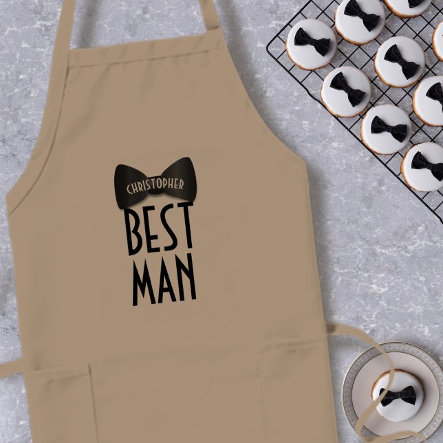Personalized Best Man Apron (Add your best man's name to this bow tie apron. Makes the perfect wedding favor gift for him)