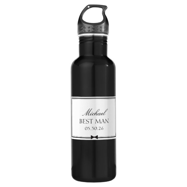 Personalized Best Man Bowtie Wedding Party Gift Stainless Steel Water Bottle (Front)