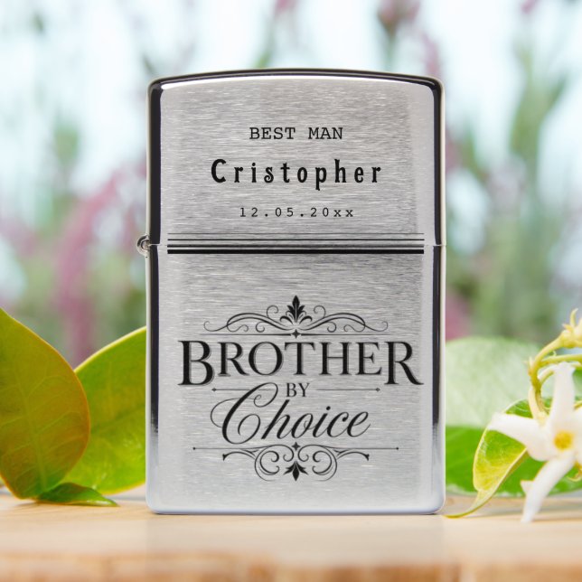 Personalized Best Man Brother by Choice Zippo Lighter (On Table)