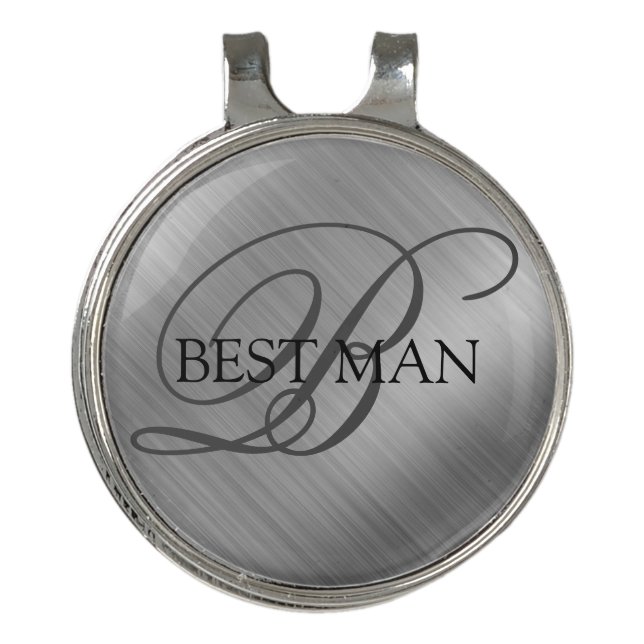 Personalized Best Man Brushed Silver Golf Hat Clip (Front)