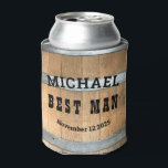 Personalized Best Man Gift Rustic Bourbon Barrel Can Cooler<br><div class="desc">Create your own best man can cooler! Personalized with your own text. You can further customize this design by selecting the "customize further" link if desired.</div>