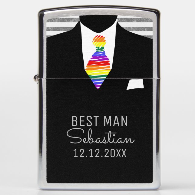 Personalized Best Man Suit and Gay Pride Tie Zippo Lighter (Front)