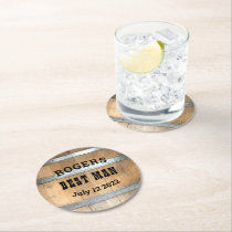 Personalized Best Man Whiskey Barrel Round Paper Coaster