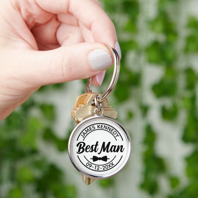 Personalized Best Man with Name and Wedding Date Keychain (Hand)