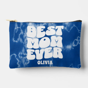 Personalized Best Mom Ever Blue Tie Dye Accessory Pouch