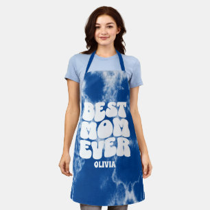 Personalized Best Mom Ever Blue Tie Dye Apron