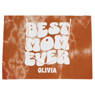 Personalized Best Mom Ever Brown Tie Dye  Large Gift Bag