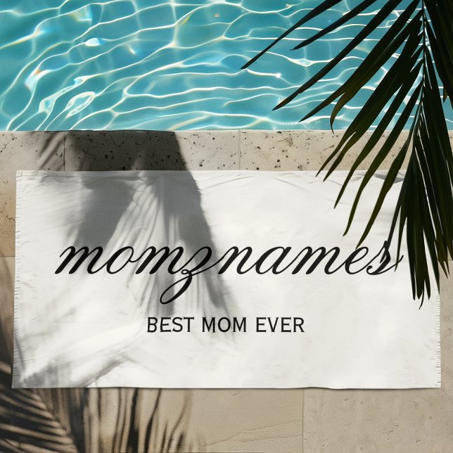 Personalized Best Mom Ever Calligraphy Name Beach Towel (Creator Uploaded)