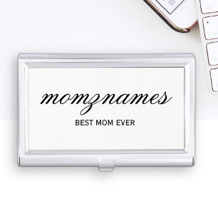 Personalized Best Mom Ever Calligraphy Name Business Card Case