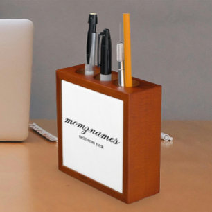 Personalized Best Mom Ever Calligraphy Name Desk Organizer