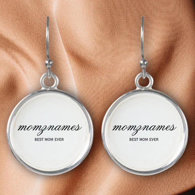 Personalized Best Mom Ever Calligraphy Name Earrings (Creator Uploaded)
