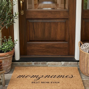 Personalized Best Mom Ever Calligraphy Name Fiber Doormat