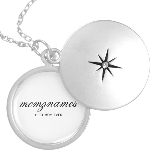 Personalized Best Mom Ever Calligraphy Name Locket Necklace (Front)