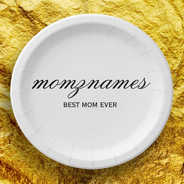 Personalized Best Mom Ever Calligraphy Name Paper Plates (Creator Uploaded)