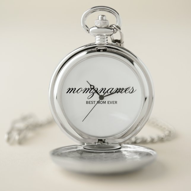 Personalized Best Mom Ever Calligraphy Name Pocket Watch (Inside)