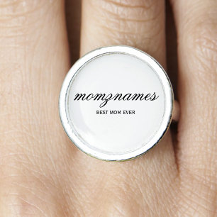 Personalized Best Mom Ever Calligraphy Name Ring