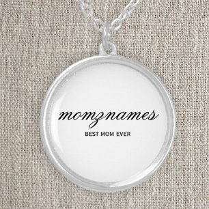 Personalized Best Mom Ever Calligraphy Name Silver Plated Necklace