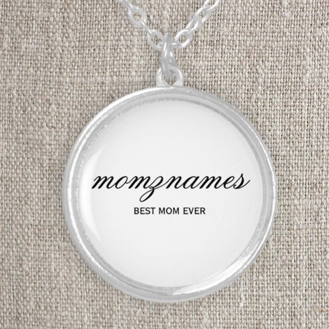 Personalized Best Mom Ever Calligraphy Name Silver Plated Necklace (Creator Uploaded)