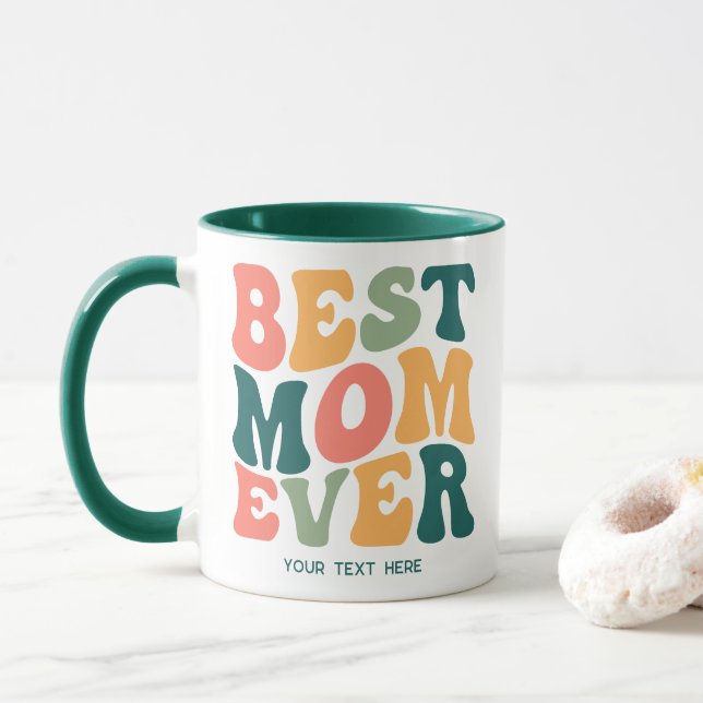 Personalized Best Mom Ever Colorful Groovy Mug (With Donut)