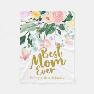 Personalized Best Mom Ever Floral Mother's Day Fleece Blanket