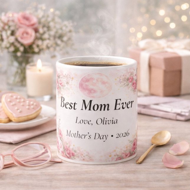 Personalized Best Mom Ever Floral Rose Mug (Creator Uploaded)