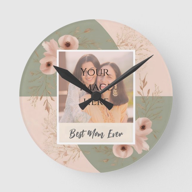 Personalized “Best Mom Ever” Floral Wall Clock  (Front)