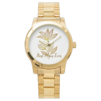 Personalized Best Mom Ever Golden Floral Watch