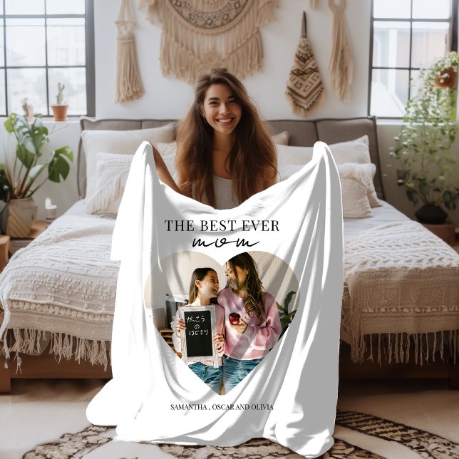 Personalized Best Mom Ever Heart Photo Sherpa Blanket (Creator Uploaded)