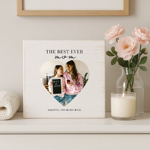 Personalized Best Mom Ever Heart Photo  Wooden Box Sign