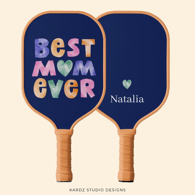 Personalized Best Mom Ever Mothers Day  Pickleball Paddle (Image shows front and back of this personalized pickleball paddle. A great gift for MOM.)