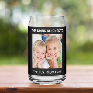  Personalized Best Mom Ever Photo Black Can Glass