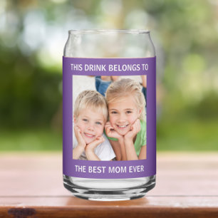  Personalized Best Mom Ever Photo Purple Can Glass