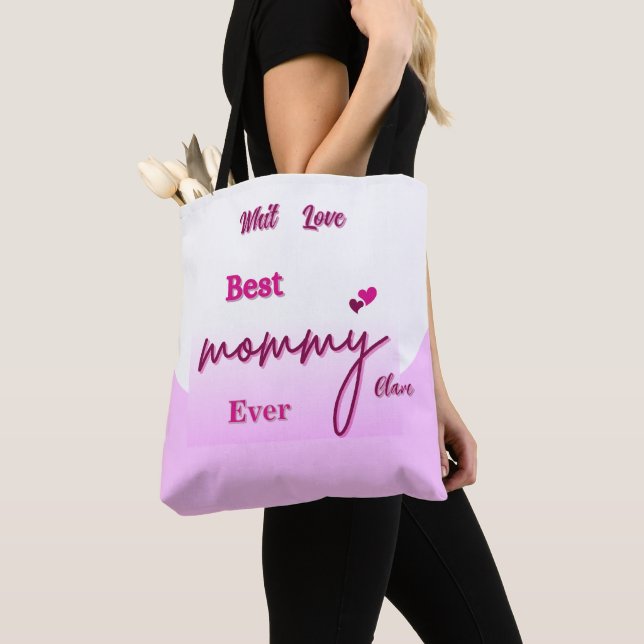 Personalized BEST MOM EVER pink and rose B Tote Bag (Close Up)