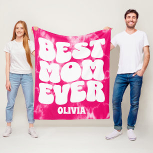 Personalized Best Mom Ever Pink Tie Dye Fleece Blanket