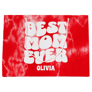 Personalized Best Mom Ever Red Tie Dye Large Gift Bag