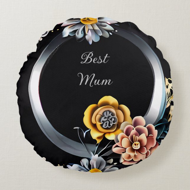 Personalized Best Mom Floral Round Pillow (Front)