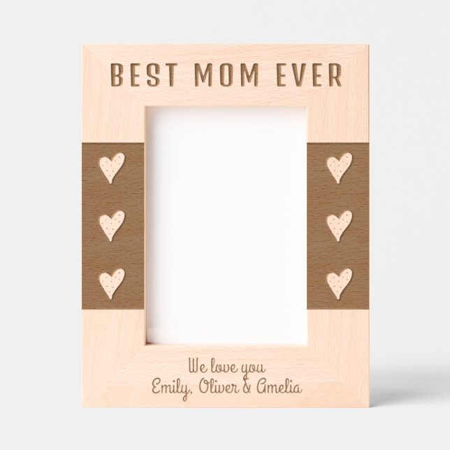 Personalized Best Mom Hearts Keepsake  Engraved Frames (Front)