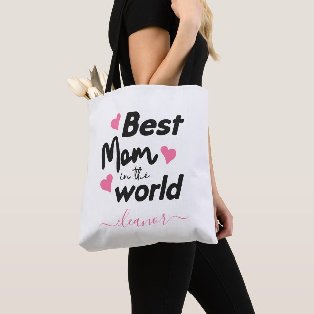 Personalized Best Mom In The World  Mother's  Gift Tote Bag (Close Up)