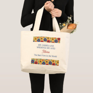 Personalized Best Mom Two-Sided Floral Tote Bag