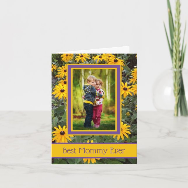 Personalized Best Mommy Ever Yellow Flowers Photo Card (Front)