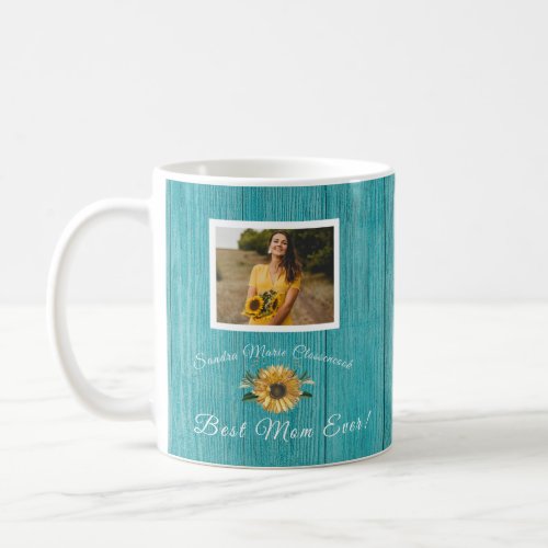 Personalized Best Mother Mom  Sunflower Teal  Coffee Mug