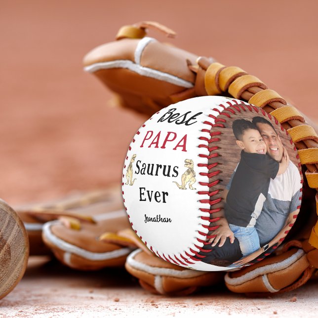 Personalized Best Papa Saurus Ever Kids Photo Baseball (Best papa saurus ever kids christmas gift for dad personalized photos & kids names baseball keepsake)