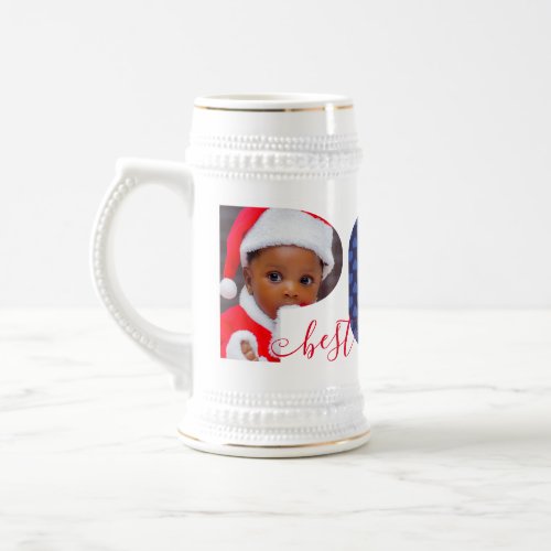 Personalized Best POP Ever Navy Red Photo Collage Beer Stein