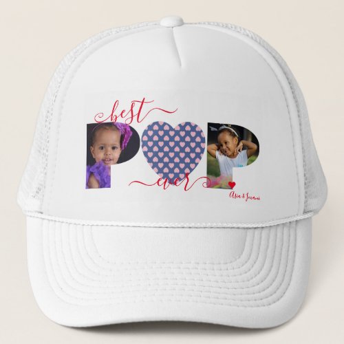Personalized Best POP Ever Photo Collage Heart Trucker Hat