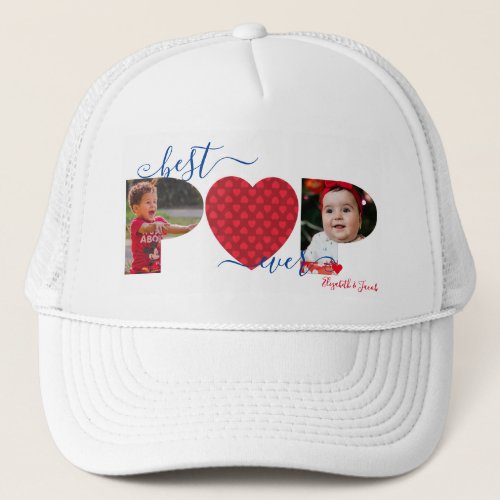 Personalized Best POP Ever Photo Collage Red Heart Trucker Hat