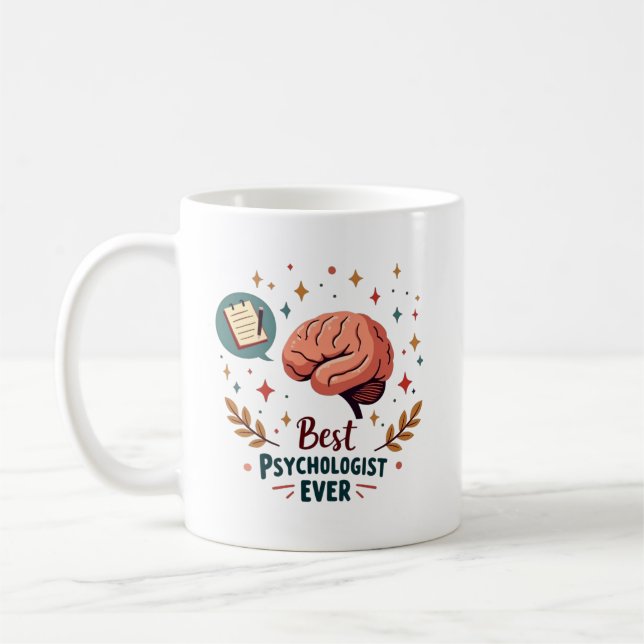 Personalized Best Psychologist Ever Cute Colorful Coffee Mug (Left)